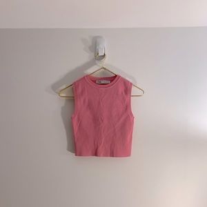 Zara Pink Crop Sleeveless Sweater Top